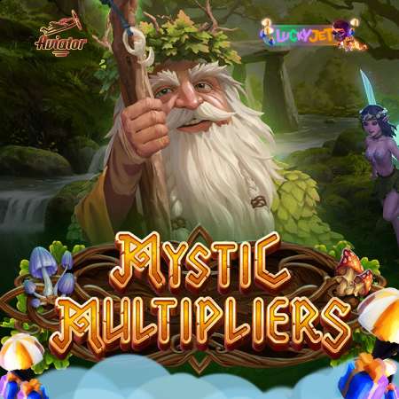 Mystic Multipliers game cover with a wise druid in a magical forest